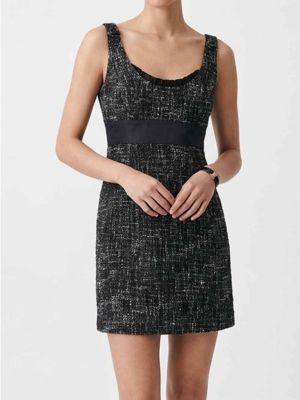 Vintage GUESS Tweed Satin Mini Dress Black White  5 Y2K Sporty Prep
